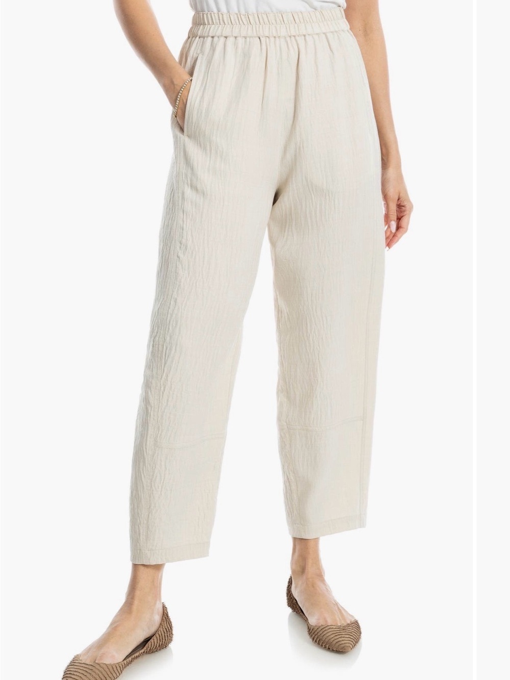 Max Studio London Cream Ribbed Knit Barrel Leg Trousers Size Medium NWT